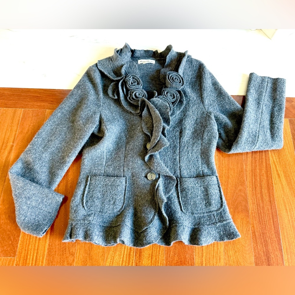 NEW 🧥 JACKET PEA COAT %100 Wool Marisa Christina Charcoal Gray BLAZER Size L